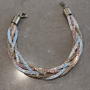 Vintage Braided Tri-Color Bracelet-Gold, Silver, & rose Tone